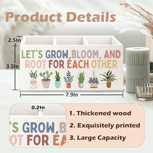 Image of Boho Plant Classroom Wooden Pen Pencil Holder for Office Desk Accessories, Back to School Supplies for Students College Boys Girls Teachers First Day of School, Let's Root for Each Other