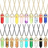 20 Pieces Hexagonal Crystal Necklaces Bullet Shape Gemstone Pendant Necklaces Quartz Stone Chain...