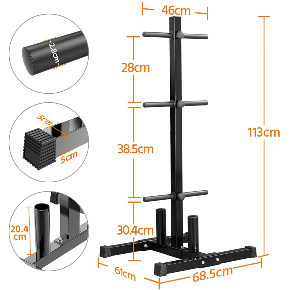 Abician Support pour Poids Charge max. 400 kg Compatible Alésage >28mm | Rangement 6 Disques et 2 Barres Compatible Poids Olympique et Standard Structure Métal Antirouille pour Maison Salle de Sport
