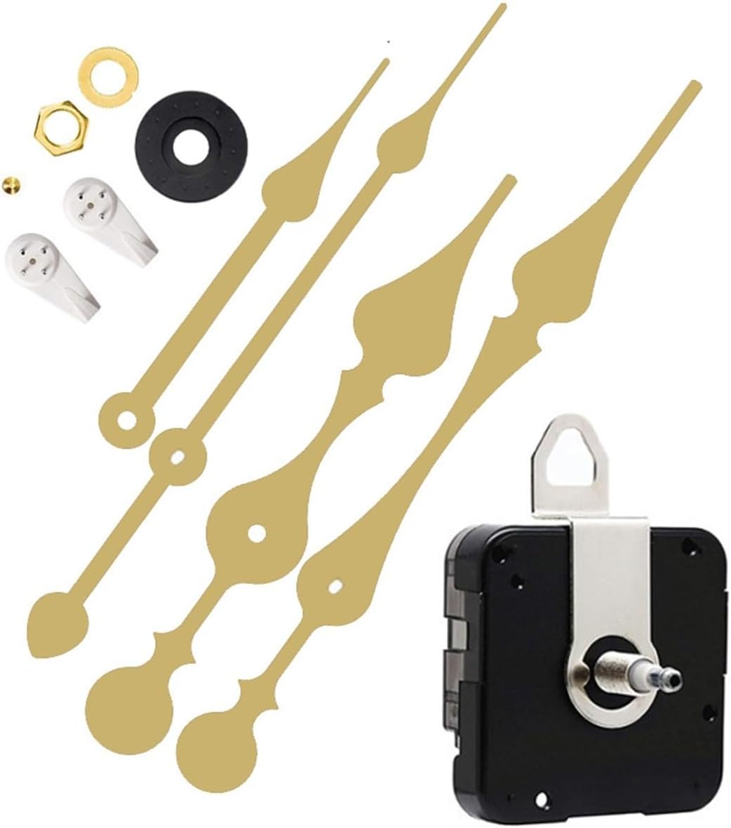 High Torque Quartz Clock Movement Replacement with Long Shaft for Wall Clocks, DIY Repair Kit Compatible with 45-50cm Panels, 28mm Shaft(Gold B)