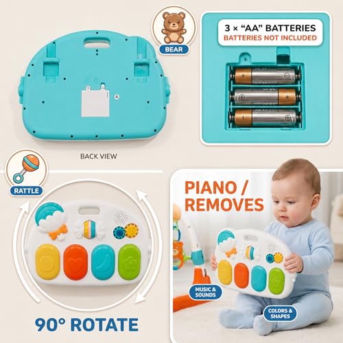 Image of StarAndDaisy Baby Play Gym mat, Kick & Play Gym mat with Adjustable Piano for Baby, Infants & Toddler Gym /Play mat with Hanging rattles Toys Music & Light - Blue
