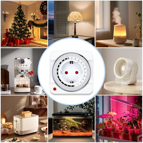 Mechanische Zeitschaltuhr Steckdose, 24-Stunden-Programm Analoge Zeitschalt-Steckdose mit 96 Segmenten 15 min Schaltintervall, für Saisonbeleuchtung, Feiertagsdekorationen, Lampen, Wachsen Licht