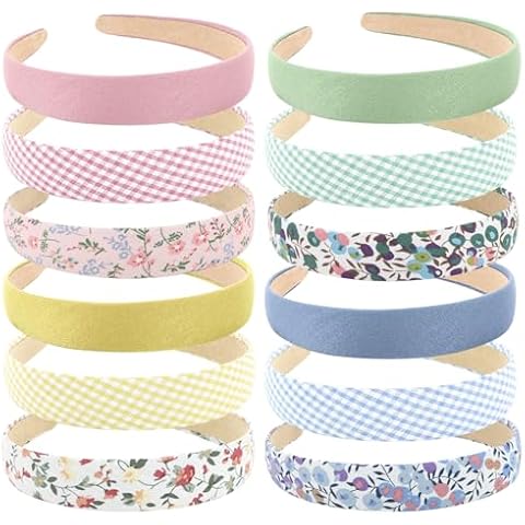Wecoe 12pcs Headbands for Women Plain Headbands Flower Headbands Floral Headbands Checked Plaid Printed Headbands Y2K Summer Headbands Women Girls Diy Costume Accessories Diademas Coreanas Para Mujer Cover