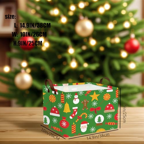 Image of Empty Large Christmas Basket for Gifts Women Collapsible Storage Bin Kids Toy Box Holiday Decor (Snowflake Green)