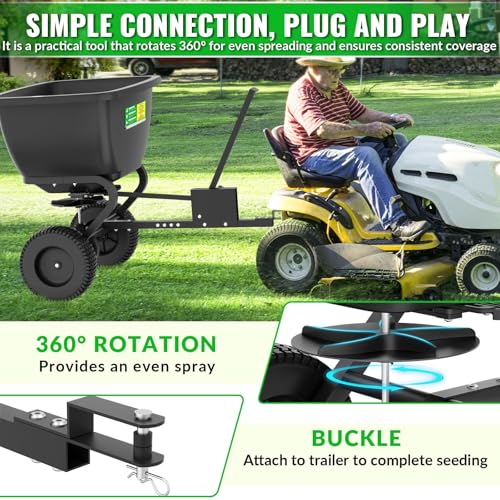 200LB Tow Behind Broadcast Spreader, Fertilizer Spreader Holds up to 550 lbs with 13" Pneumatic Tires and Adjustable Flow Control Lever,for Fertilizer, Grass Seed, Salt, Ice Melt, Lawn - Image 6