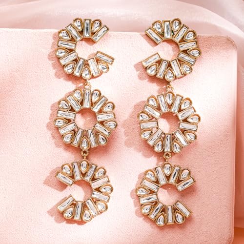 Image of Rubans Long Dangler Earrings Crystal & American Diamond Zirconia Jewellery Gift for Women & Girls