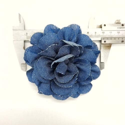 Image of PURPLELILY Blue Fabric Camellia Flower Brooches for Women Handmade Cloth Lapel Pin Corsage Fashion Jewelry Badge Cloth Accessories, 10cm /3.94inch, Denim Alloy