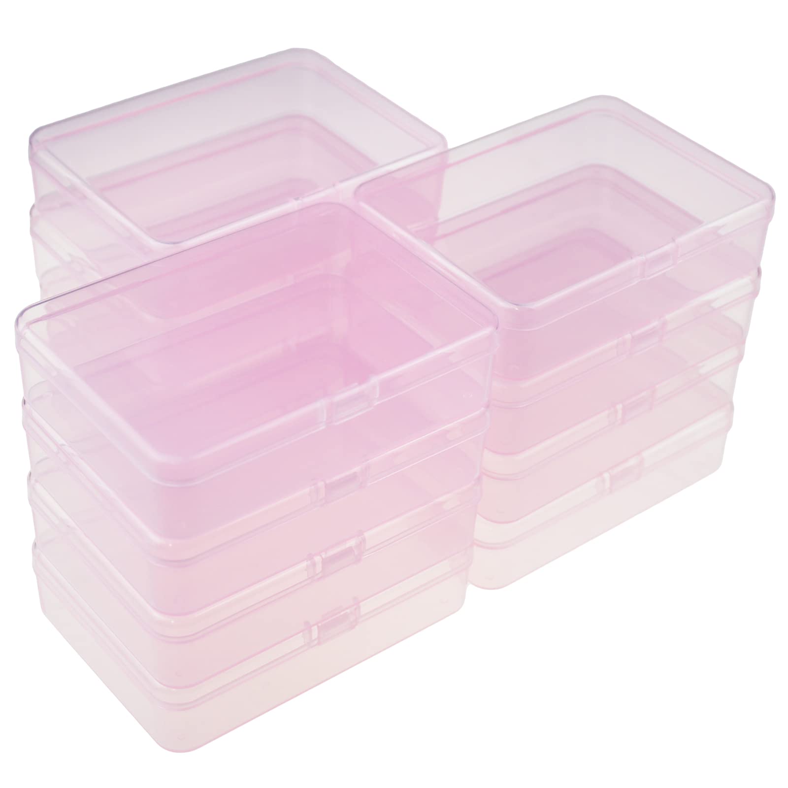 LJY 12 Pieces Rectangular Empty Mini Plastic Organizer Storage Box Containers with Hinged Lids (4.5 x 3.3 x 1.1 inch, Pink)
