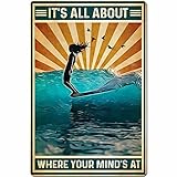 セクシー ヘルシー サーフ ガール ウォールアート キャンバス フレーム It'S All About Where Your Mind'S At Surfing モダンプリント ポスター キャンバス絵画 壁装飾 カフェ ファーム ベッドルーム シアター用 フレーム入り 12x18インチ