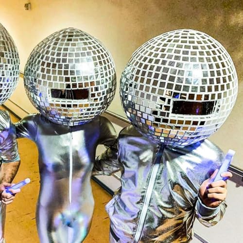 Casque de bal disco argenté avec miroirs réfléchissants et effet rotatif - 4
