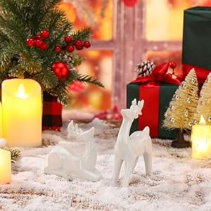 Wesiti 2 Pcs Porcelain Christmas Reindeer Figurines Decorations Ceramic Sitting Standing Deer Statues Mini Animal Reindeer Sculpture Tabletop Ornaments for Cabinet Fireplace Xmas Holiday Decor Wesiti 2 Pcs Porcelain Christmas Reindeer Figurines Decorations Ceramic Sitting Standing Deer Statues Mini Animal Reindeer Sculpture Tabletop Ornaments for Cabinet Fireplace Xmas Holiday Decor