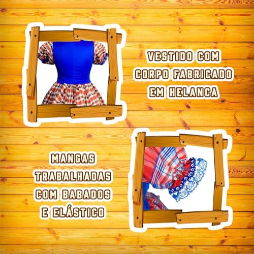 Vestido Festa Junina Adulto Xadrez de Luxo - M 40-42