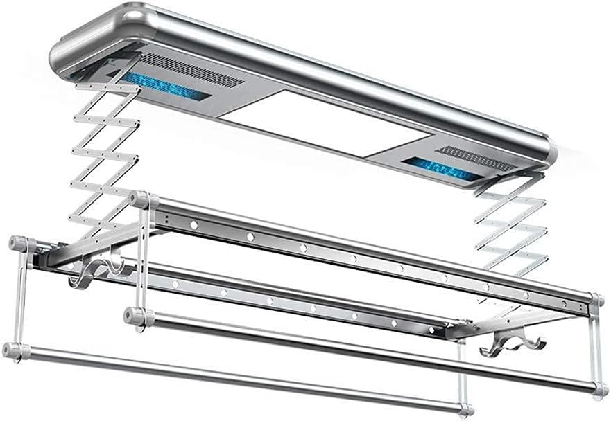 Clothes Rail Rack S,Wall Mounted Clotheshorse,with Led Light Control,Multi Function Remote Control Intelligent Automatic Lifting Double-Rod Drying Rack Househ,