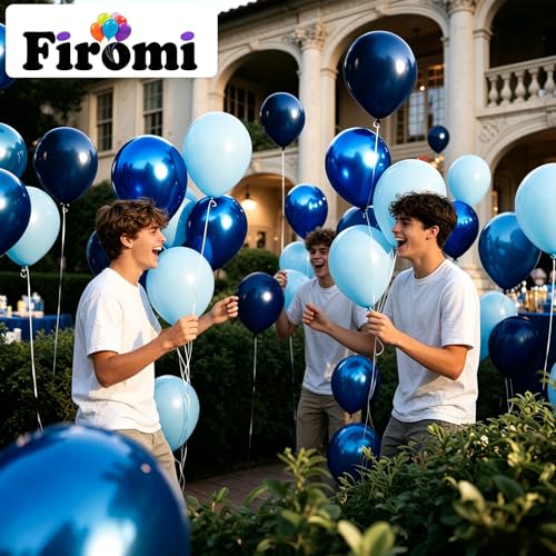 Image of Firomi Metallic Chrome Blue Balloons Set 12-inch 70 pack (with 2 Ribbons)