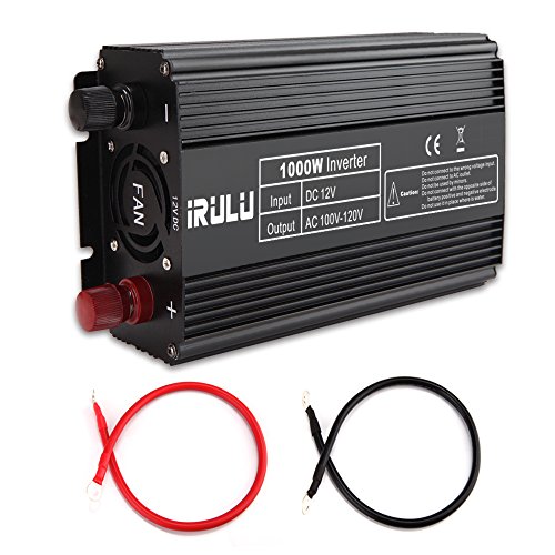 iRULU 1000W Microprocessor Power Inverter DC 12V to 110V AC Car Inverter with 1 AC Outlets 2A USB Car Adapter -Black