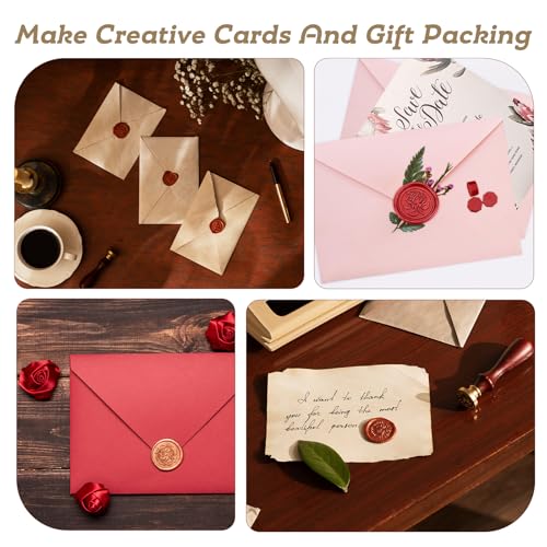 300 Stück Siegelwachs Perlen, Wachssiegel Stempel Set Inklusive Wachsstempel Ersatzgriff, Siegelwachs Rot, für Briefe, Umschläge, Hochzeitseinladungen, Karten, Geschenkverpackungen