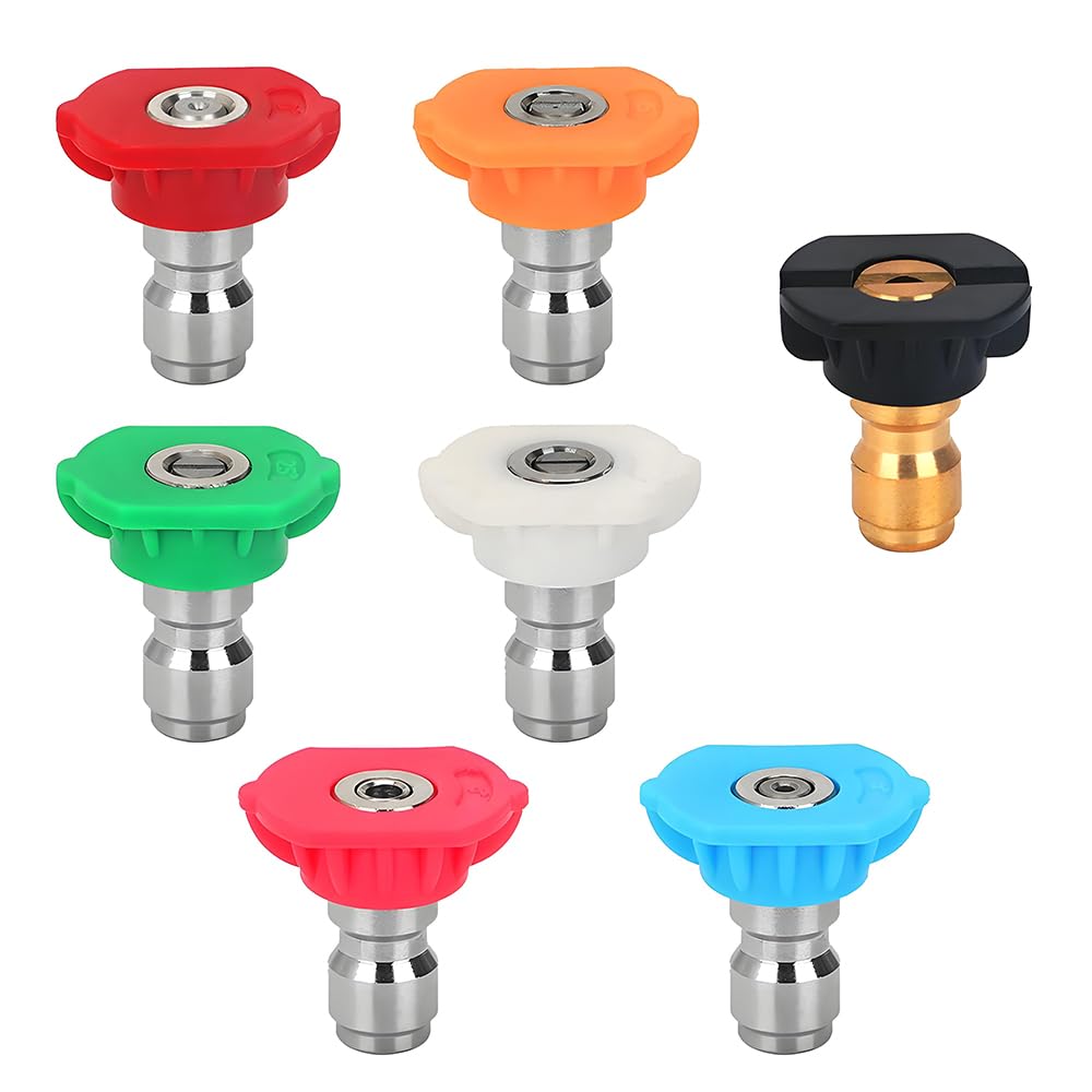 7 PCS Pressure Washer Nozzles - Quick Release 1/4 Inch Nozzle Tips, Multiple Degree Options for Wilks-USA, P1, Hyundai, Rocwood (180bar/3950psi Max)