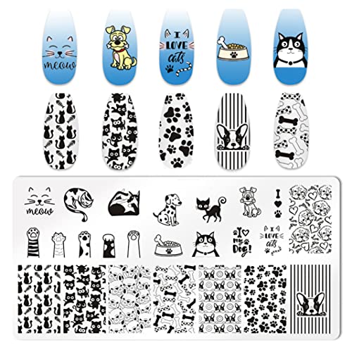 Jerclity 6Pcs Animal Series Nail Stamping Plate Nail Stamping Kit For Nails Cute Cat Dog Image Plates Nail Art Print Stencil For Women Nail Art Tool Set #TOP2