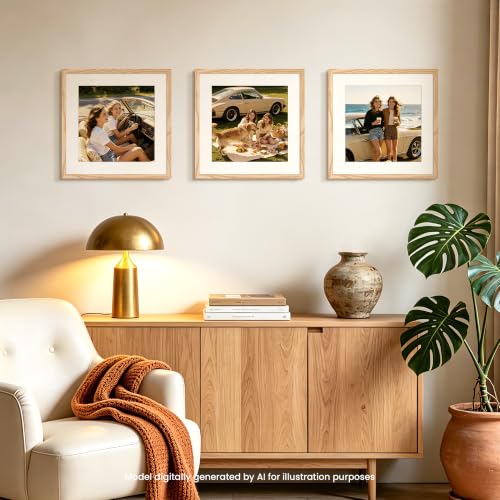 Image of upsimples 16x16 Picture Frame, Display Pictures 12x12 with Mat or 16 x 16 Without, Wall Hanging Square Frames, Natural Style, 1 Pack