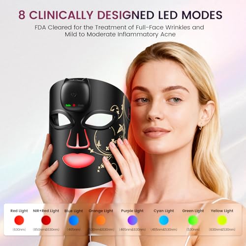 Image of FDA Cleared Red Light Therapy Mask for Face, RB-008J LED Light Therapy Mask with Infrared /Blue /Red+Blue Modes for Wrinkles & Mild to Moderate Acne, Home-Use LED Face Mask