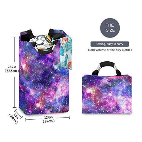 Moudou Purple Galaxy Laundry Basket Foldable Laundry Hamper Large Clothes Toys Basket With Handles For Laundry Room, Bathroom, Bedroom, Dorm #TOP4