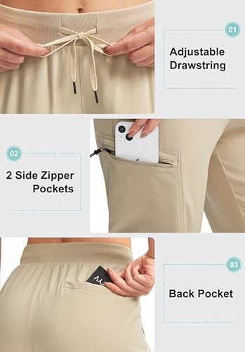 Yyv Women's Hiking Pants Lightweight Quick Dry Cargo Joggers Waterproof For Women Travel Walk With Zipper Pockets (Khaki Medium) #TOP3