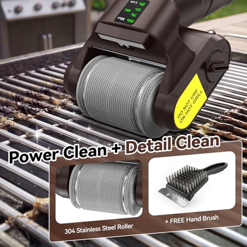 VOXON Electric Grill Brush, 3-Speed 770RPM Electric Grill Cleaner with LED Light, Long Runtime Rechargeable Outdoor BBQ Brush, Removable Stainless Steel Roller for Most Grates - image 4
