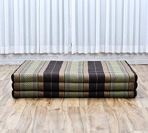 Image of Leewadee Trifold Mattress XL - Comfortable Thai Massage Pad, Foldable Relaxation Floor Mattress Filled with Eco-Friendly Kapok, Perfect to Use as a Sleeping Mat 79 x 39 inches, Brown