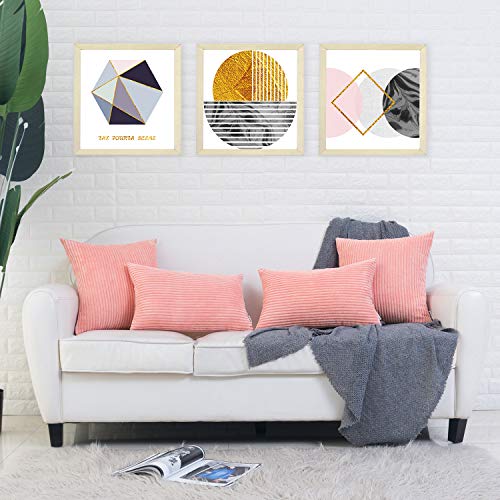 Hwy 50 Coral Pink Decorative Throw Pillow Covers Set 16X16 Inch For Couch Sofa Living Room Bedroom, Corduroy Soft Cozy Solid Square Throw Pillows Cases Cushion Cover Pack Of 2 Striped #TOP5