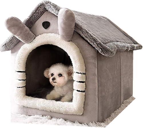 ZITIXO ペットハウス ドーム型 犬 猫 ベッド 洗える ふわふわ あったかい 折りたたみ式 キャット こたつ 寝袋 休憩所 グッズ 寒さ対策 遊び場 冬用 暖かい巣 取り外し可能 ペット用品 灰色のウサギちゃん (灰色の兎,45*40*45cm)