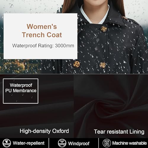 Image of Womens Trench Coat Double-Breasted Long windbreak Belted Slim Outerwear Coat with Detachable Hood S-2XL