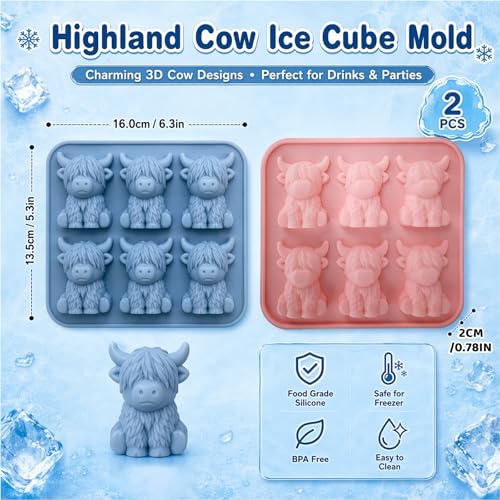 Molde de silicona para cubitos de hielo diseño vaca Highland 2 piezas miniatura 2