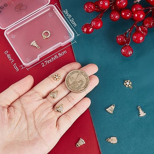 Beebeecraft 12Pcs 6 Style Christmas Charms 18K Gold Plated Trees Snowflake Gift Bell Hat Wreath Cubic Zirconia for DIY Jewellery Making Pendant Bracelet Necklace Craft Supplies - Image 3