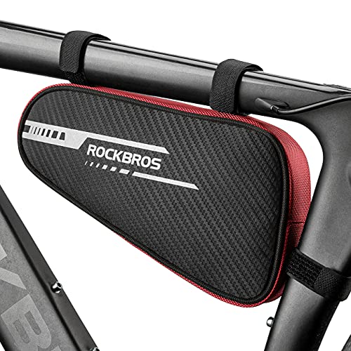 Image of ROCKBROS Bike Frame Bag 1.2L Bicycle Triangle Storage Pouch Cycling Pack | Reflective Trim Bag for Night Safety Bike Accessories with 3 straps leg-friendly design for Road, Mountain and Commute Bikes