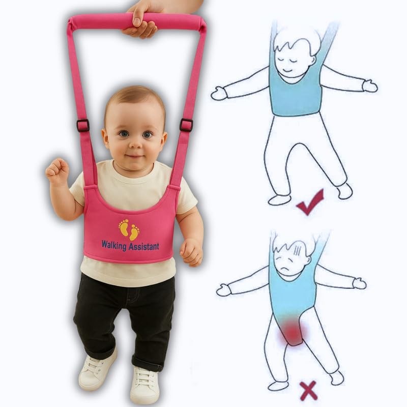 Image of Baby Walking Assistant Safety Harness | Adjustable Toddler Belt with Dual Foam Chest Support | Lightweight Infant Walking Helper | Baby Learning Walking Aid for Boys & Girls|Color-Pink