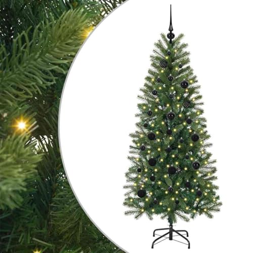 Image of vidaXL Artificial Christmas Tree with 150 LEDs Green 150 cm PE and PVC, Living Room, Modern Cone-Shaped Christmas Tree, Durable Artificial Holiday Decoration, Seasonal Indoor or Outdoor Decor