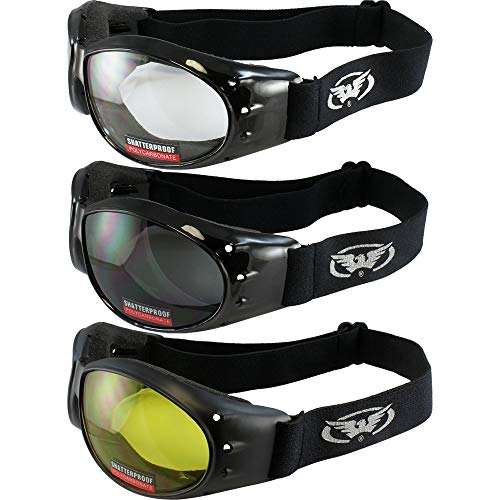Global Vision Eliminator Padded Motorcycle Goggles Clear Smoke Yellow Lens