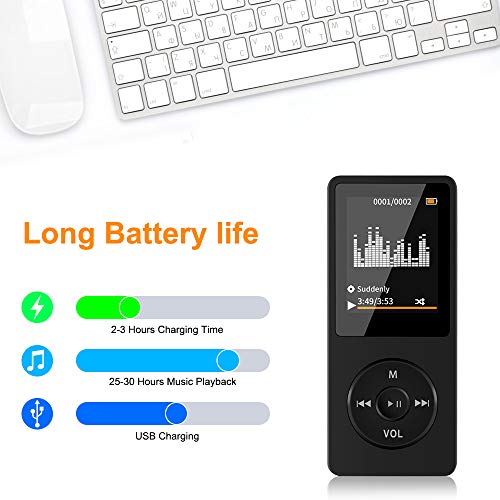 MP3 Player with Bluetooth Portable Music Player with HD Speaker,32GB Large Storage Player Supports Photos/Video Play/FM Radio/Voice Recorder/E-Book Reader,1.8\" Screen Supports up to 128GB-Black