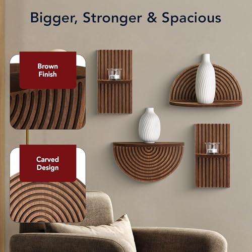Image of American Art Decor Half Circles Meet Right Angles 4-Piece Shelf Set - 10 inch x 5.5 inch, 6.25 inch x 11.75 inch