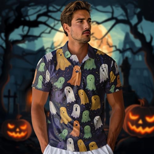 Halloween Polo Shirts for Men - Creepy Short Sleeve Regular Fit Polo Shirts for Men Women Series 033