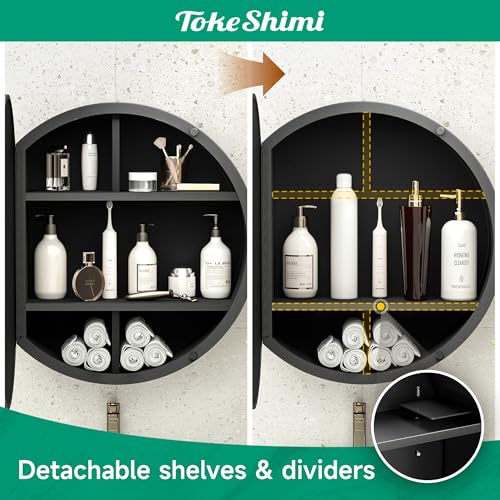 Image of TokeShimi 28 in Circle Medicine Cabinet for Bathroom, Smooth Piano Hinge
