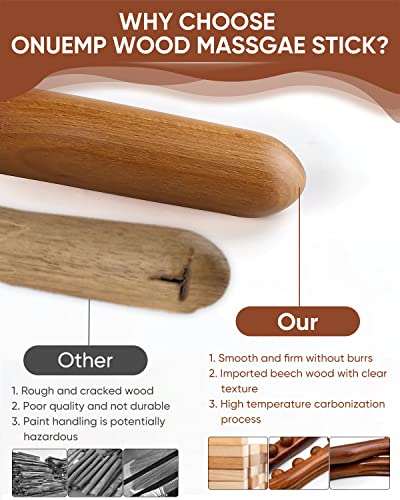 Onuemp Gua Sha Lymphatic Drainage Massager, Wood Therapy Massage Tools For Anti Cellulite Trigger Point Muscle Deep Tissue Body Shaping, Maderoterapia Kit Colombiana, Fascia Massage Roller Stick #TOP4