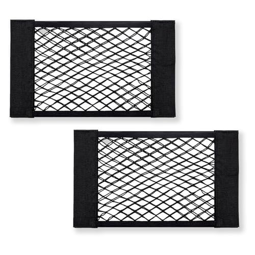 2 Pcs Black Magic Adhesive Mesh Cargo Net Elastic String Net Mesh Net Pouch, Car Boot Organiser Storage, Car Boot Van Storage Solutions Accessories for Storing Phone/Water Bottle/Toiletry