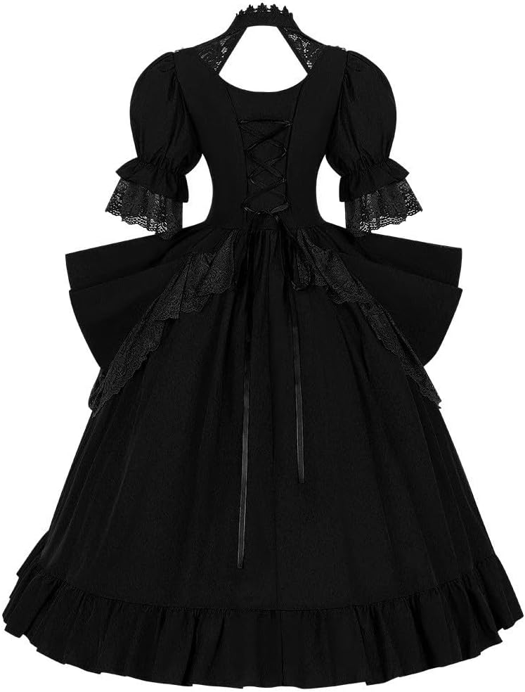 Halloween Cosplay Dress for Women Puff Sleeve Gothic Victorian Witch Vampire Dress Medieval Renaissance Dresses