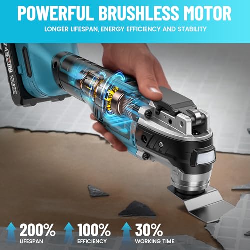 image for Seesii Cordless Oscillating Tool, Brushless Vibrating Saw with 6 Speed