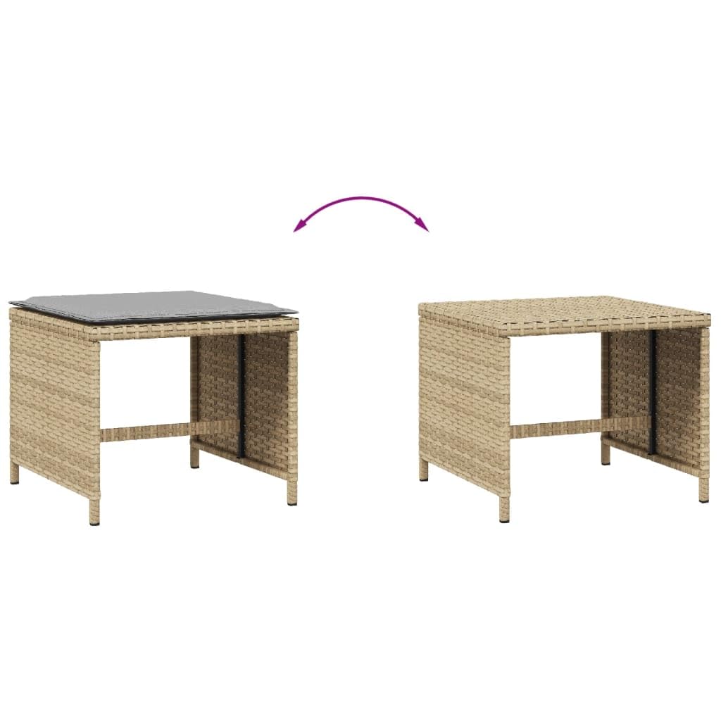 Taboret ogrodowy z poduszkami, 4 sztuki, polirattan, beżowy