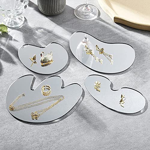 CHENRUI Set of 4 Organic Shape Acrylic Mirror Coasters for Jewelry (Silver Mirror)