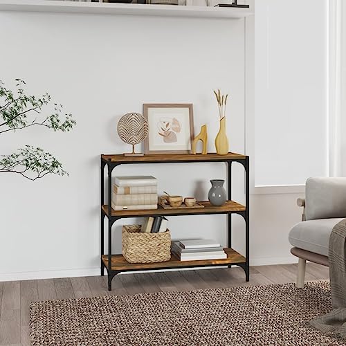 Mokuyary - Estantería de roble ahumado (80 x 33 x 70,5 cm, madera de ingeniería y acero, mueble de almacenamiento con compartimientos, armario estantería para libros para sala de estar, oficina