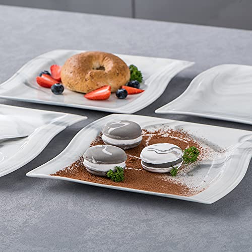 MALACASA serie Flora Vajillas de Porcelana Juego de Platos, Gris 6 Platos de Postre - Imagen 5