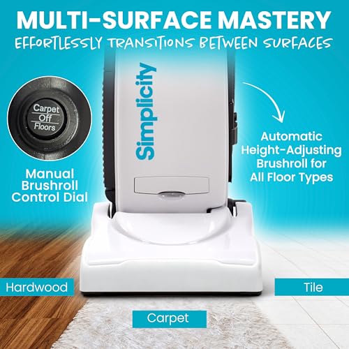 Image of Simplicity Vacuums Premium Allergy Upright Vacuum Cleaner - Multi-Surface Bagged Vacuum Cleaner for Home with Charcoal HEPA Filter Media, Powerful Pet Hair Pickup, Brushroll Activation Switch, S26
